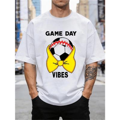 Lässiger Sportlicher Stil Herren T-Shirt Fußball mit Fliege Spieltag Vibes Design für Fußballfans Sommerkleidung Geschenk für Sportliebhaber, Große Größen