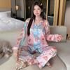 New ice silk pajamas women's spring new long-sleeved trousers high-end small floral loungewear set