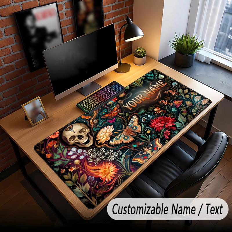 Skull Gothic Theme Custom Mouse Pad Personalized With Name Text Customized Desk Mat For Office Home Decor