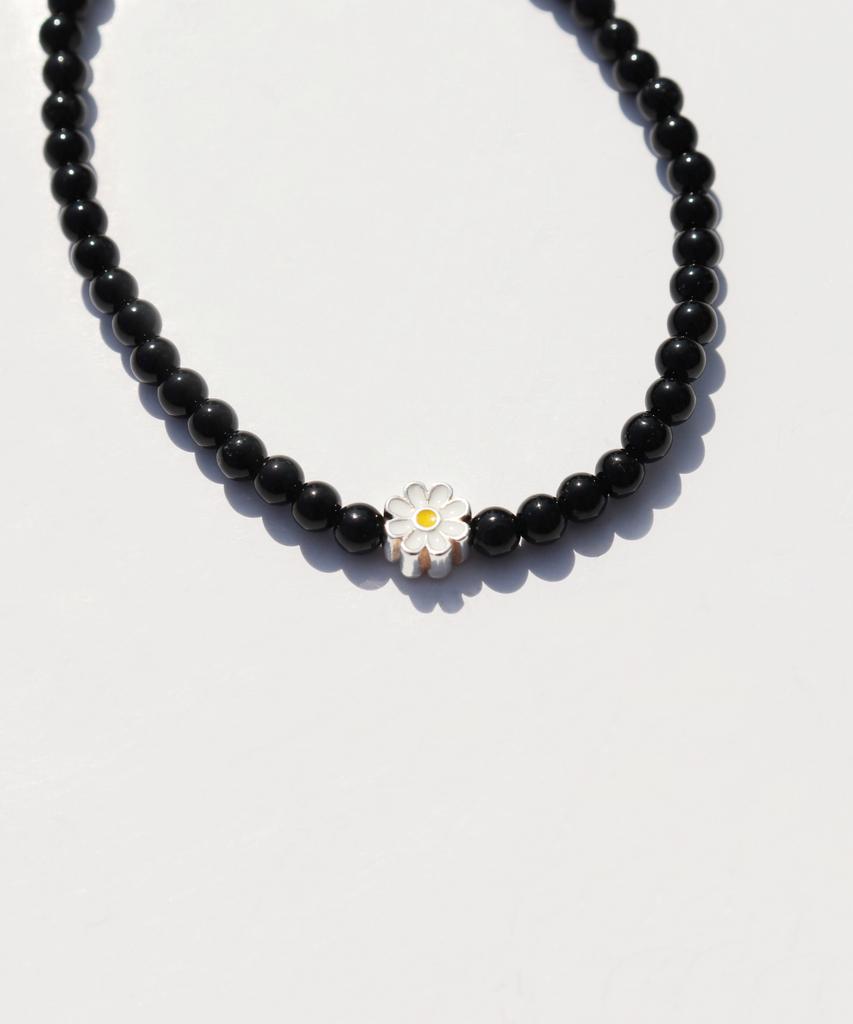 Bonbeau My Daisy Charm Onyx Bracelet Silver 925 Daisy Charm Black Onyx Bracelet