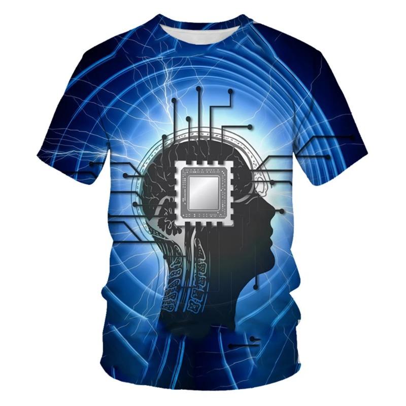 Electronic Chip 3D Print Sports Breathable Men T-shirt Street Simple Everyday Fun Casual Fashion Short Sleeve Clothing