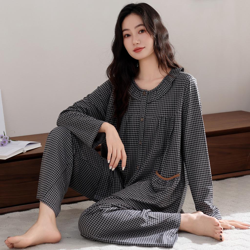 Pajamas women's spring and autumn large size pure cotton long-sleeved 1011 new high-end embroidery loose temperament loungewear set