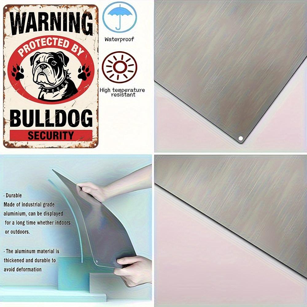 Hisun Tin Sign HD Tin Sign Warning Protected By Bulldog Security Vintage Funny Dog Metal Poster Retro Wall Art for Home Yard Decor