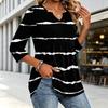Women's Casual Striped Print V-Neck Three-Quarter Sleeve Blouse