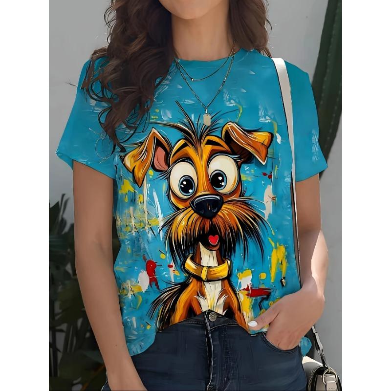 Summer Round Neck 3D Various Animal Print Top Fashionable Casual Short Sleeved Women's T-shirts