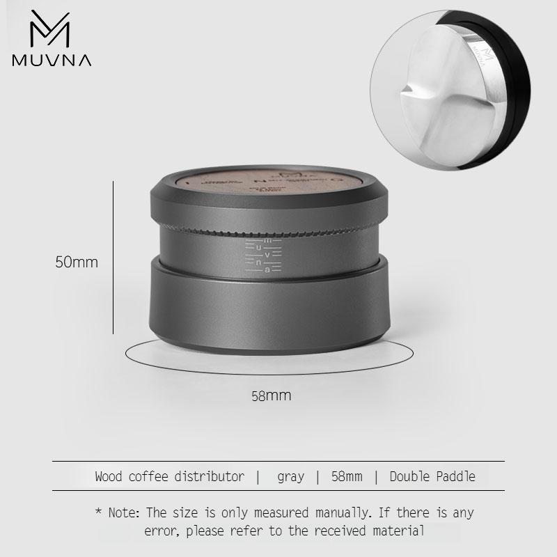 MUVNA Espresso tamper V2, pomalu se vracející kávový tamper s nerezovou vlnitou základnou pro portafiltry 51 mm / 53 mm / 58 mm