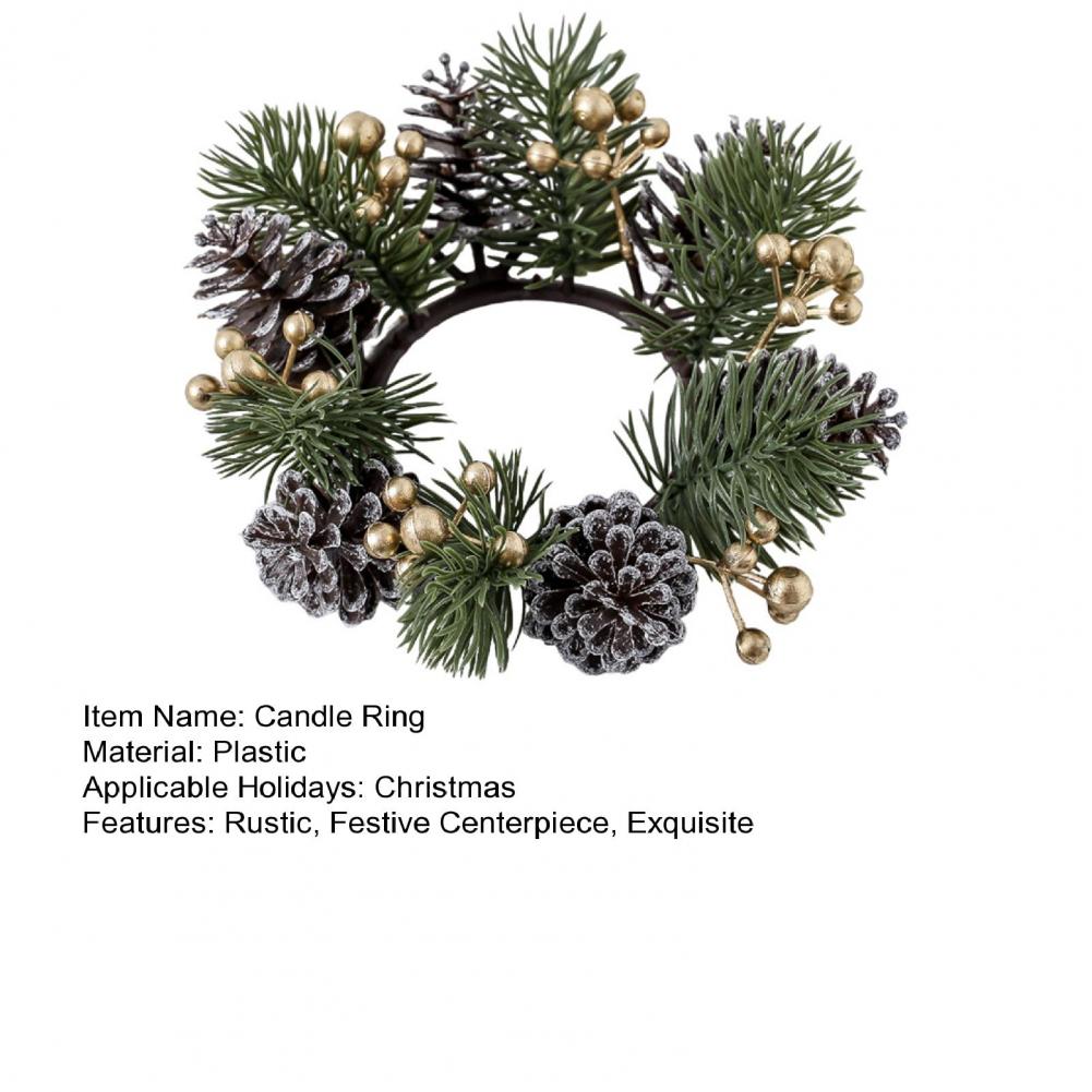 Christmas Candle Ring Artificial Pine Needle Pinecone Berries Garland Rustic Festive Candle Wreath For Home Centerpiece Decor