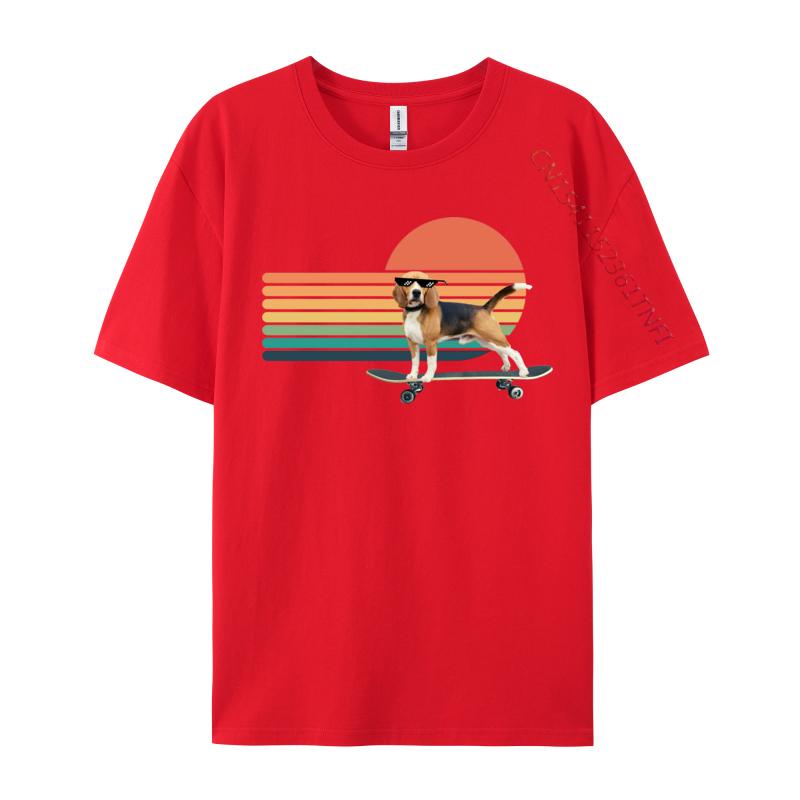 Vintage Beagle Skateboard Dog T Shirts Graphic Man Tee Shirts Crew Neck Cotton Unisex Tops Streetwear