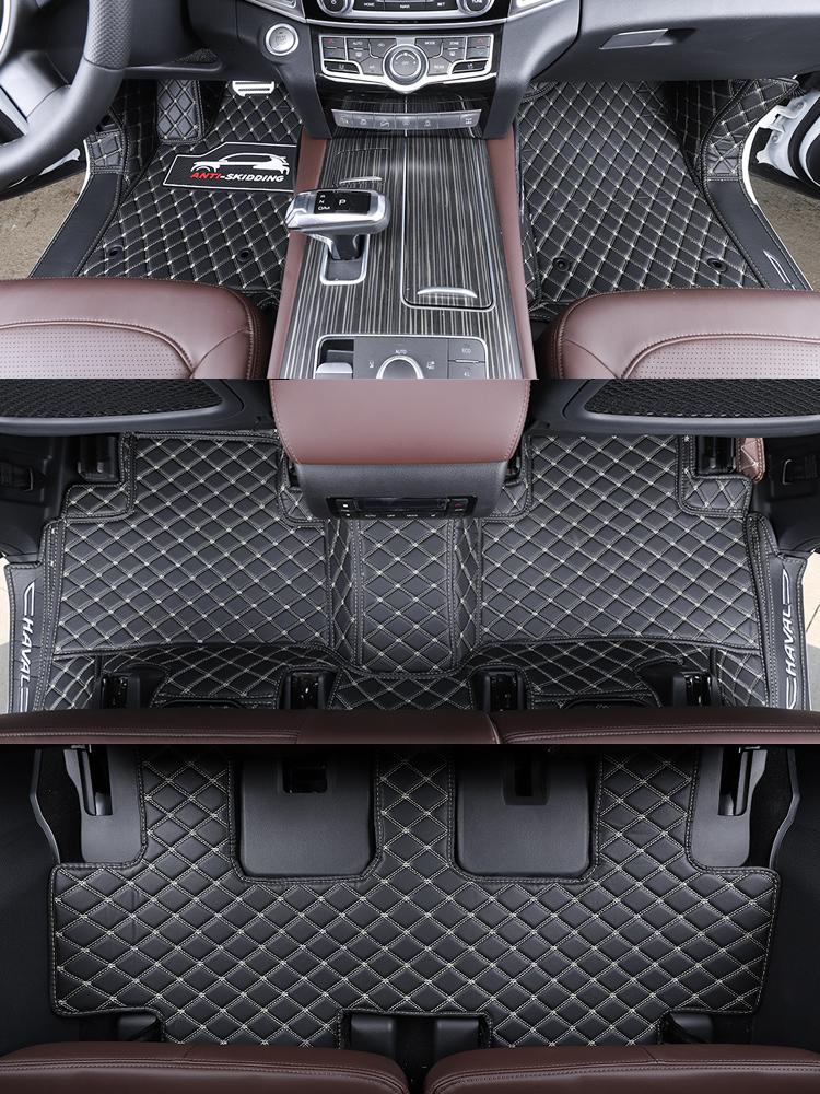 For GWM Haval H9 2017-2022 2021 Car Floor Mats Double Layer PU Leather Foot Pad Interior Floorliner Auto Accessories For LHD
