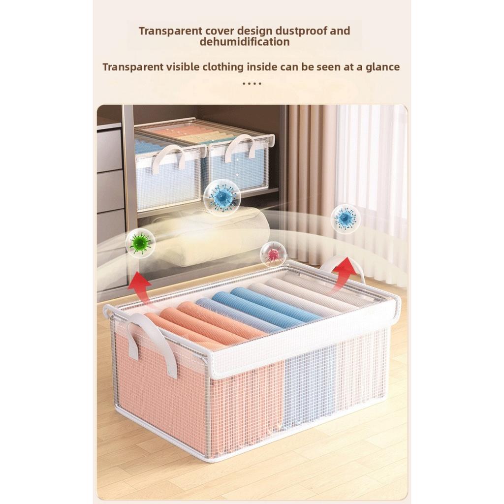 Transparent förvaringskorg med rutmönster, Vattentät förvaringslåda för vikning av kläder och byxor, Dammtätt och fuktsäkert skåp, Organiseringslåda