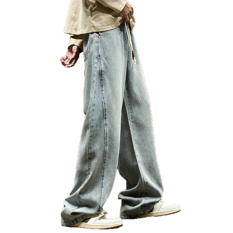 Retro Jeans Men's Spring and Autumn Washed Pants Wide-leg Pants Boys' Casual Trousers Spring American High Street Men's Trousers