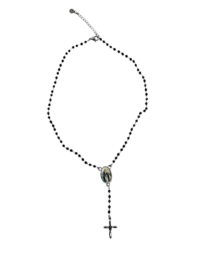 Sk8Er Rock Black Beads Chain Rosary Necklace