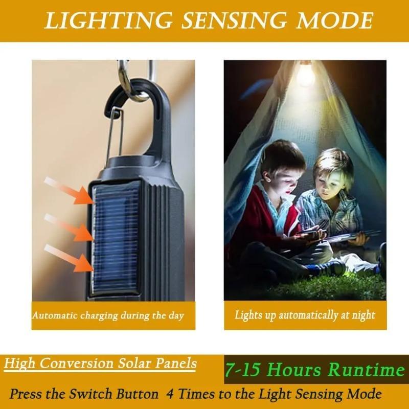 Solar Powered USB Rechargeable Camping Hanging Lamp Waterproof Portable Tent Light Bulb Outdoor Garden BBQ Party Decor Night Lighting