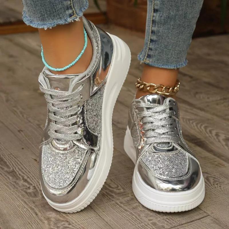 Flat  Wedges Sneakers Comfortable Sequins Badminton Shoes Fashion Women's Vulcanize Shoes Running Fitness Walking