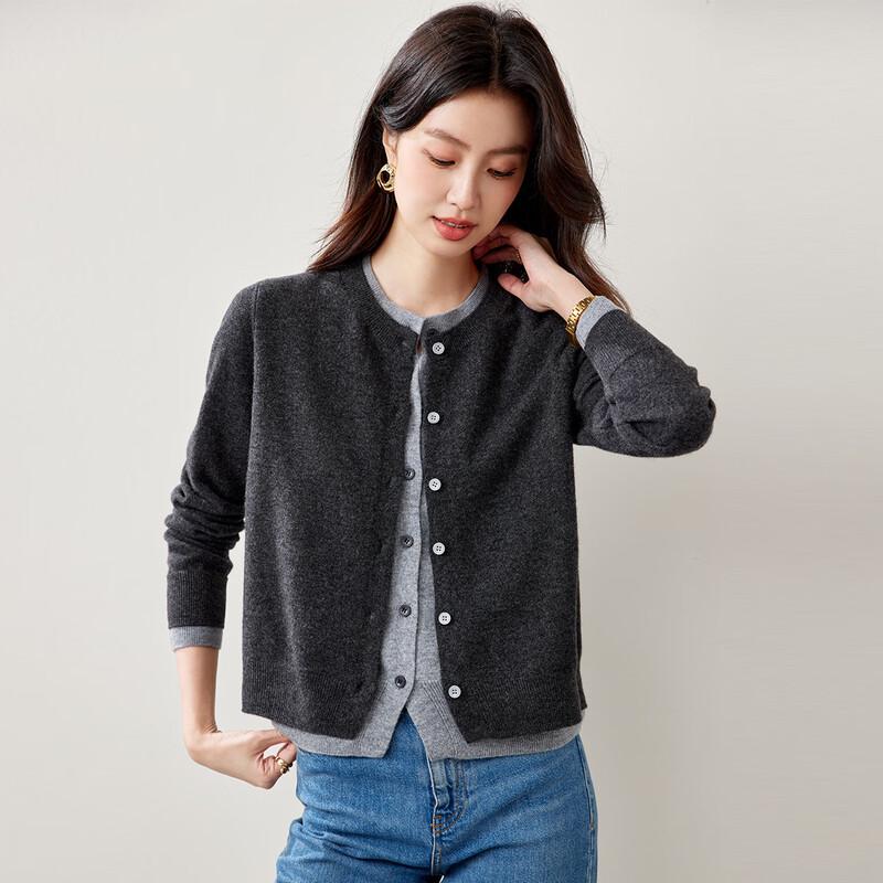 Women's 100% Wool Round Neck Knit Cardigan