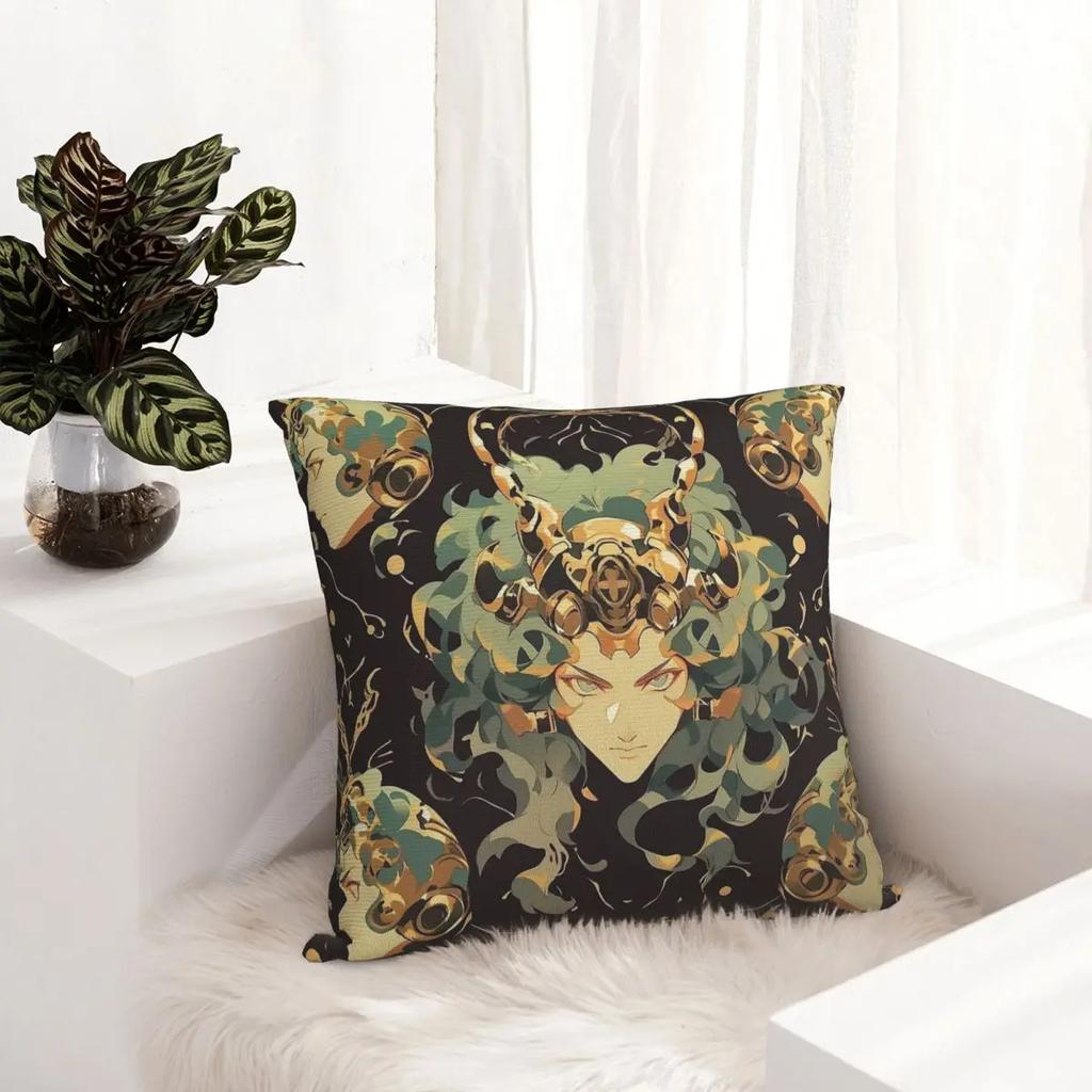 Kopfhörer Malerei Kreativer Kunststil Medusa Quadratischer Kissenbezug Polyester Sofa Kissenbezug Lustige Deko Wurfkissenbezug