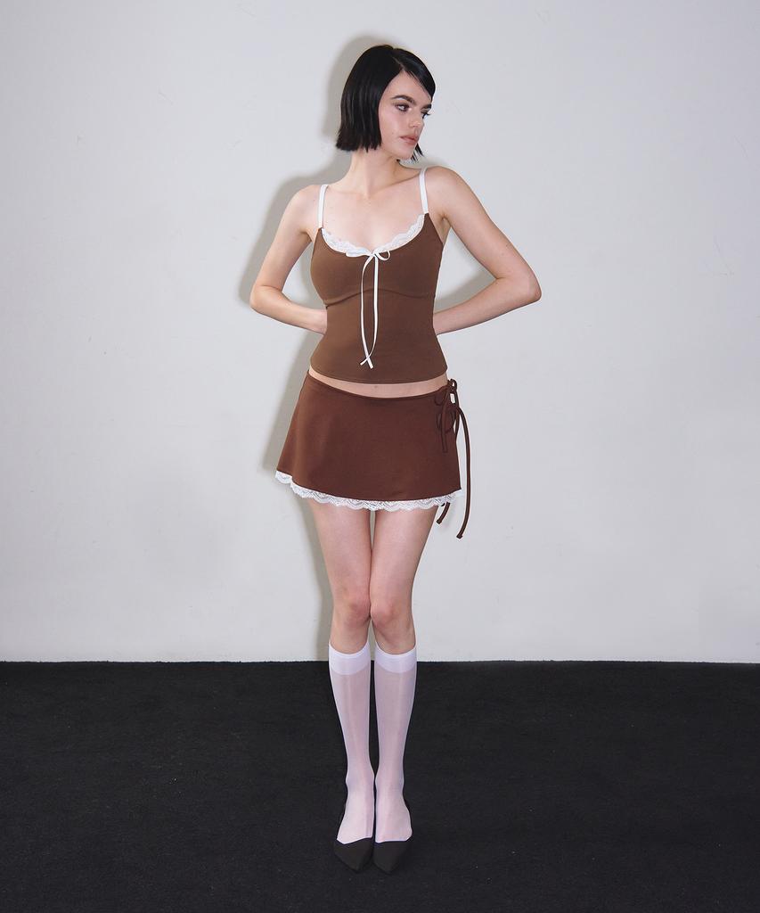 VINAJ Lace Line Micro Short Skirt Cover-Up (Brown)
