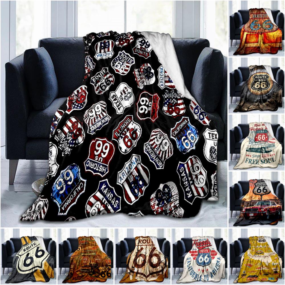 1Pz Coperta con motivo Highway 66, leggera per tutte le stagioni, per casa, ufficio, pisolino all'aperto, coperta multifunzionale