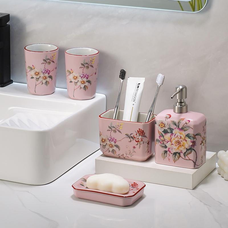 soap dispenser shampoo dispenser High temperature ice crack ceramic mouthwash cup lotion bottle set bathroom mouthwash cup