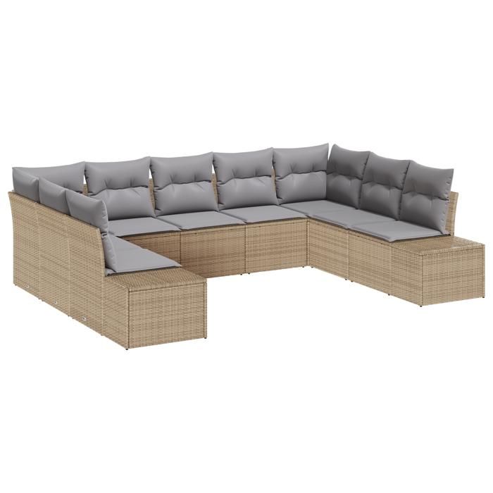 VidaXL Ensemble de Canapés de Jardin 9 Pièces avec Coussins Beige Rattan synthétique 3355889