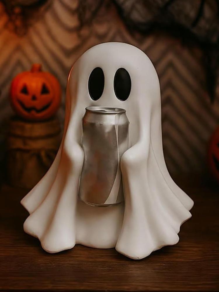 Halloween Ghost Can Holder Spooky Decor Drink Holder Spooky Resin Drink Holder Ghost Beverage Holder for Indoor Home Decor