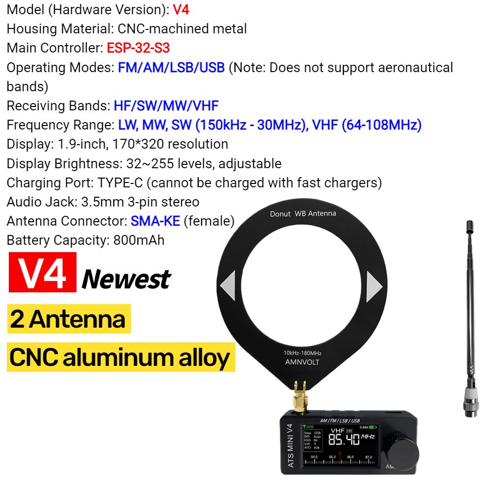 AMNVOLT V4 ATS MINI SI4732 All Band DSP Radio FM AM SSB LSB USB Receiver Pocket Radios Built-in Hi-Z Headphone Amplifier Genuine