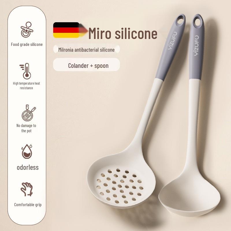 Silicone Non-Stick Kitchen Utensil Set - High Temperature Resistant Spatula, Ladle, and Slotted Spoon for Stir-Fry.