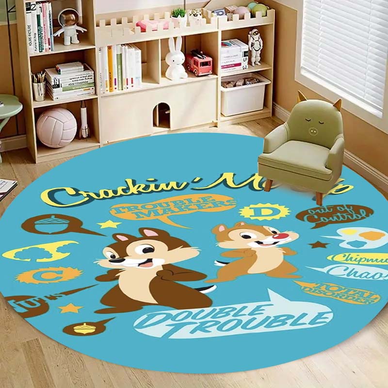 Mielas Chip 'n' Dale paveikslėlio apvalus grindų kilimėlis, namų kilimo dekoracija, animacinis sveikinimo durų kilimėlis, neslystantis ir atsparus dėmėms.