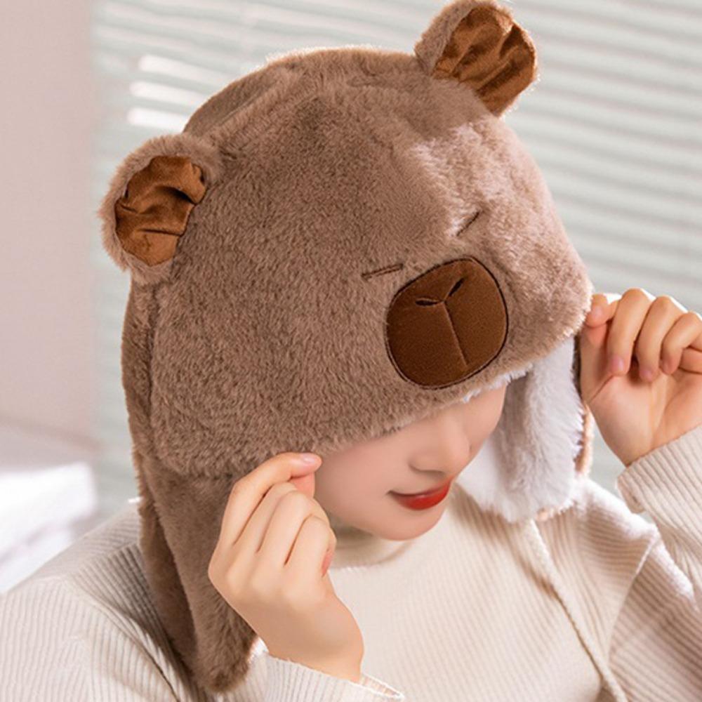 Cartoon Cute Plush Capybara Hat Pullover Hat Animals Ears Beanie Hats Streetwear