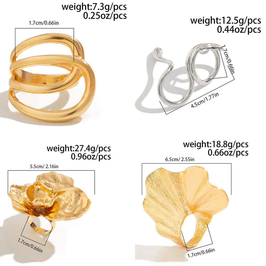 Ingemark 6 Styles Unique Large Petal Flower Twisted Wave Rings for Women Vintage Geometric Adjustable Ring Jewelry Steampunk Men
