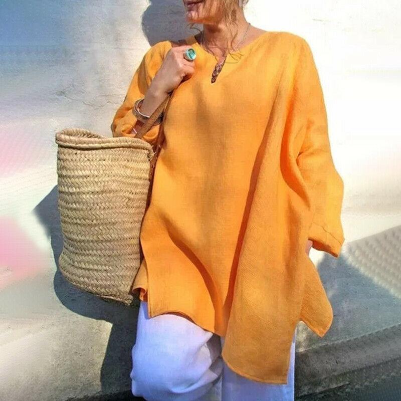 Plus Size Womens Casual Baggy Long Sleeve T-shirt Breathable Summer Beach Tunic Blouse Tops For Everyday Wear