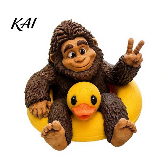 Sasquatch Resin Ornament And Duck Figurine, on Swimming Ring Statue, Lifelike Statue Funny Animal for Home Tabletop Shelf Decor Unique Display