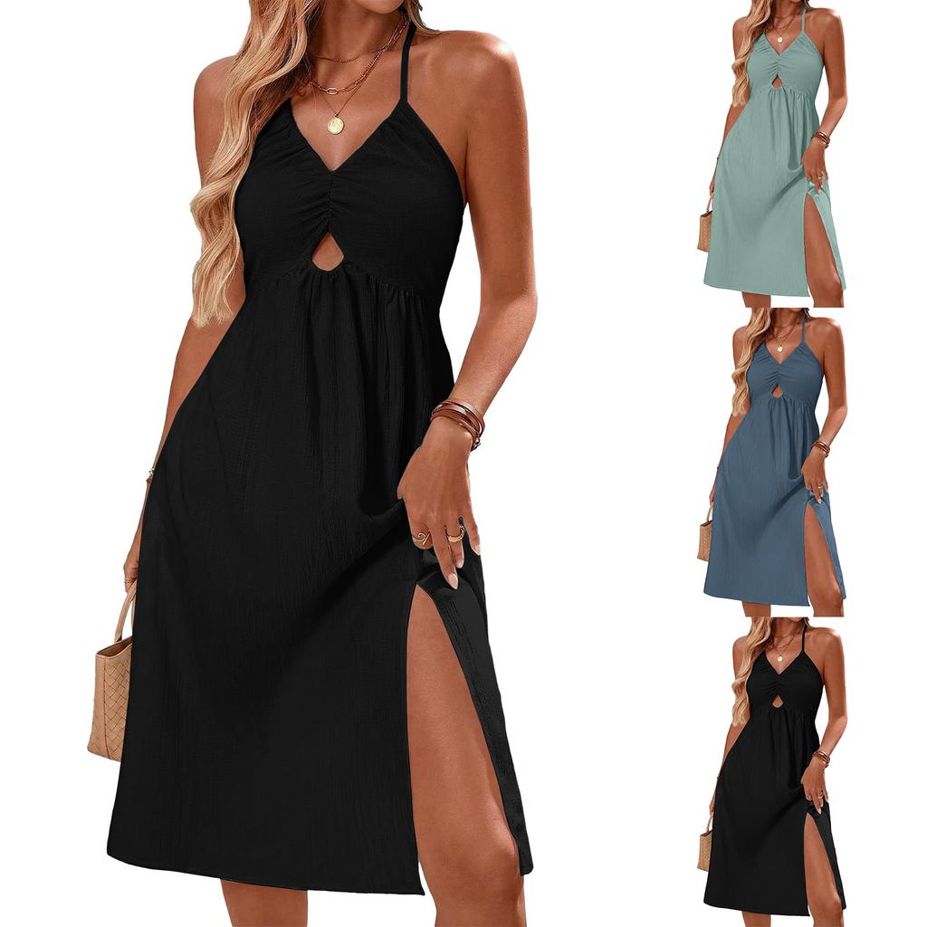Vestido largo de moda para mujer, de color, sin mangas, corte ajustado