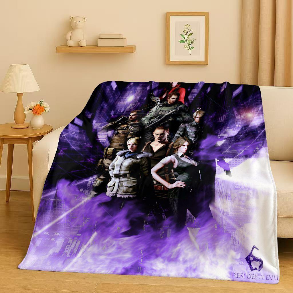 Leon R-Resident Evil Game Cartoon Gamer Flannel Blanket,Ultra Soft Warm Plush Throw for Home Bedroom Bed Sofa Cover Picnic Kids