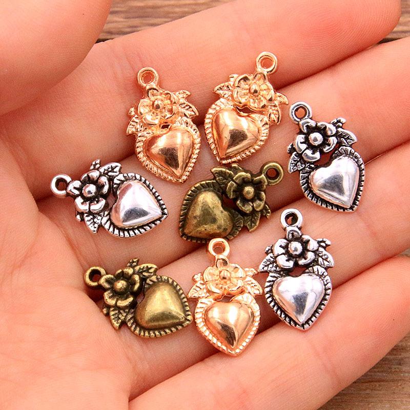 10pcs DIY Alloy Love Heart Pendant Charm - Necklace & Bracelet Jewelry Making Accessories, Stylish Craft Supplies 18*11mm