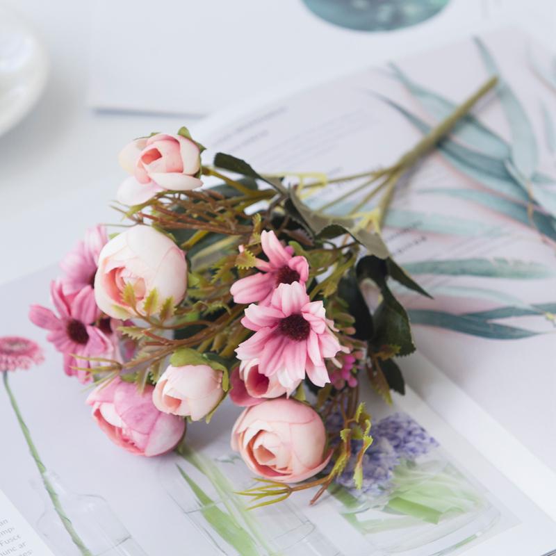 5PCS Pink Artificial Flowers Silk Roses Buds for Home Decor Wedding Arrangement Bridal Bouquet Christmas Wreath Accessories