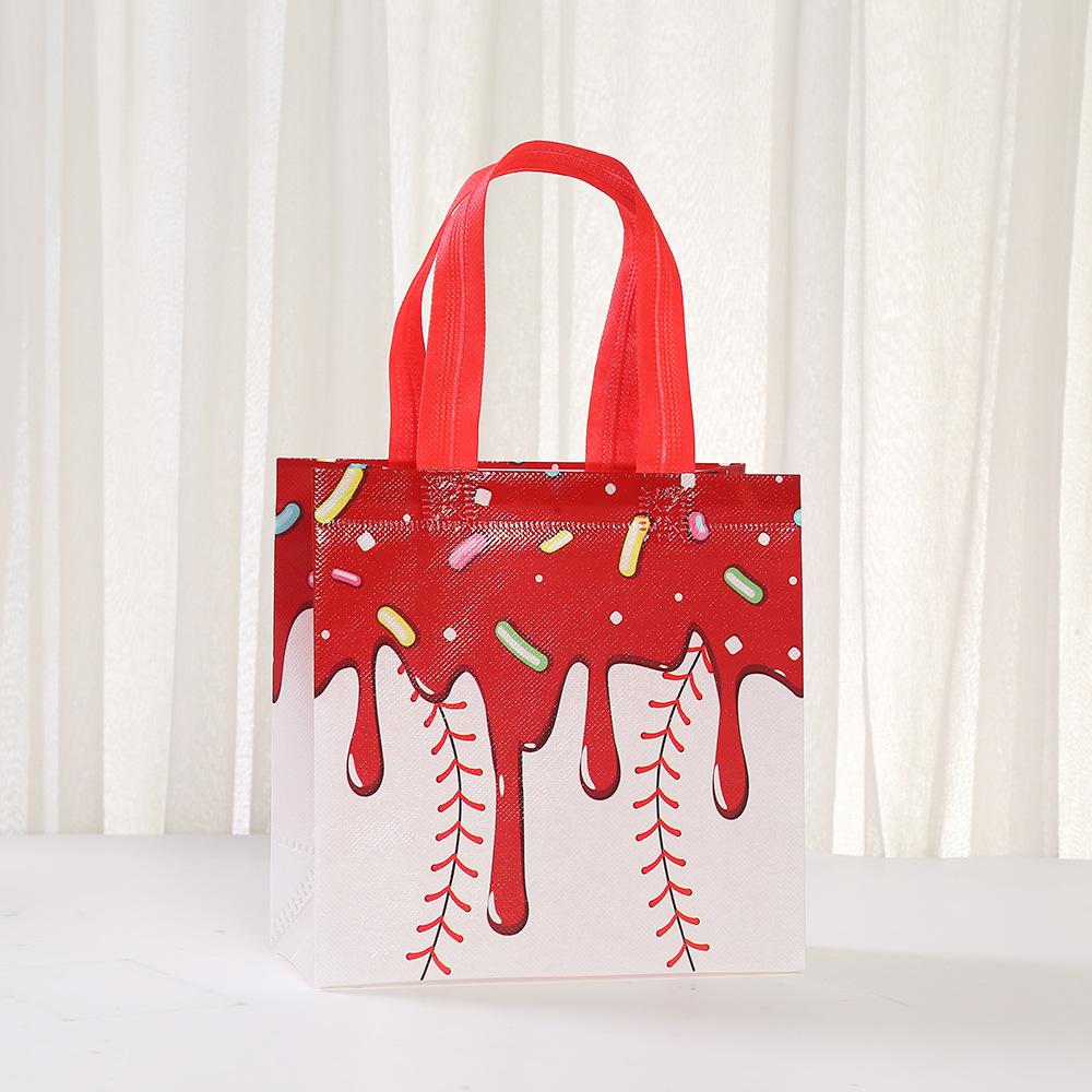 

12/30pcs Nonwoven Tote Bags With Stitched Baseball Print Cute Color Party Favor Bags For Candy Cookies Small Retail Gifts Toys 30pcs&20x9x20cm