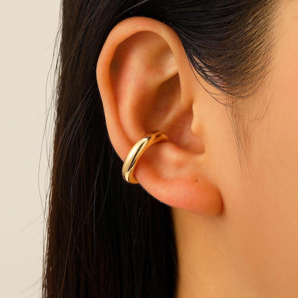 Clip per orecchio retrò francese a doppio strato in lega senza buco: Ear Cuff Semplice da Donna, Stile Freddo, di Nicchia Coreano, Temperamento