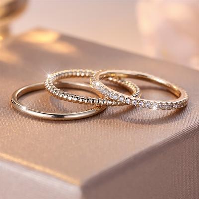 3pcs Minimalist Stacking Thin Ring Sets For Women Gold Color Simple Small White Zircon Wedding Bands Party Ins Finger Jewelry CZ