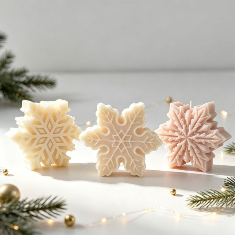 Christmas Candle Making Tool 3D Snowflake Silicone Casting Tool for Handmade Candle Holiday Decoration Resin Casting Projects