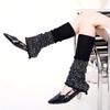 Womens Vintage Ribbed Knit Stretch Long Leg Warmer Party Dance Glitter Sequins Patchwork Solid Boot Socks Leg Cover