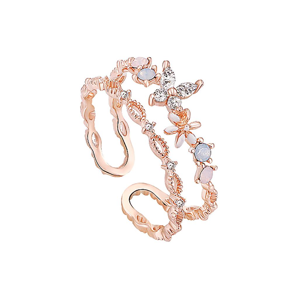 Adjustable Open Women Fashion Cubic Zircon Flower Finger Jewelry Gift for Girls