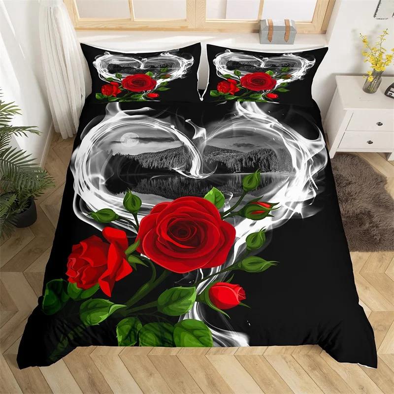 Rose Floral Bettbezug King Romantische Blumen Bettwäsche Set Mikrofaser Valentinstag Bettdecke Bezug Für Mädchen Frau Zimmer Dekoration