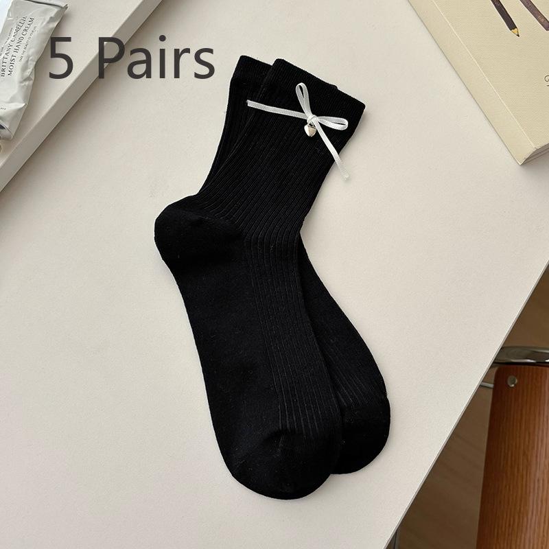 5 Pairs of Women's Spring and Summer Fashionable Cotton Bow Bell Accessories and Socks