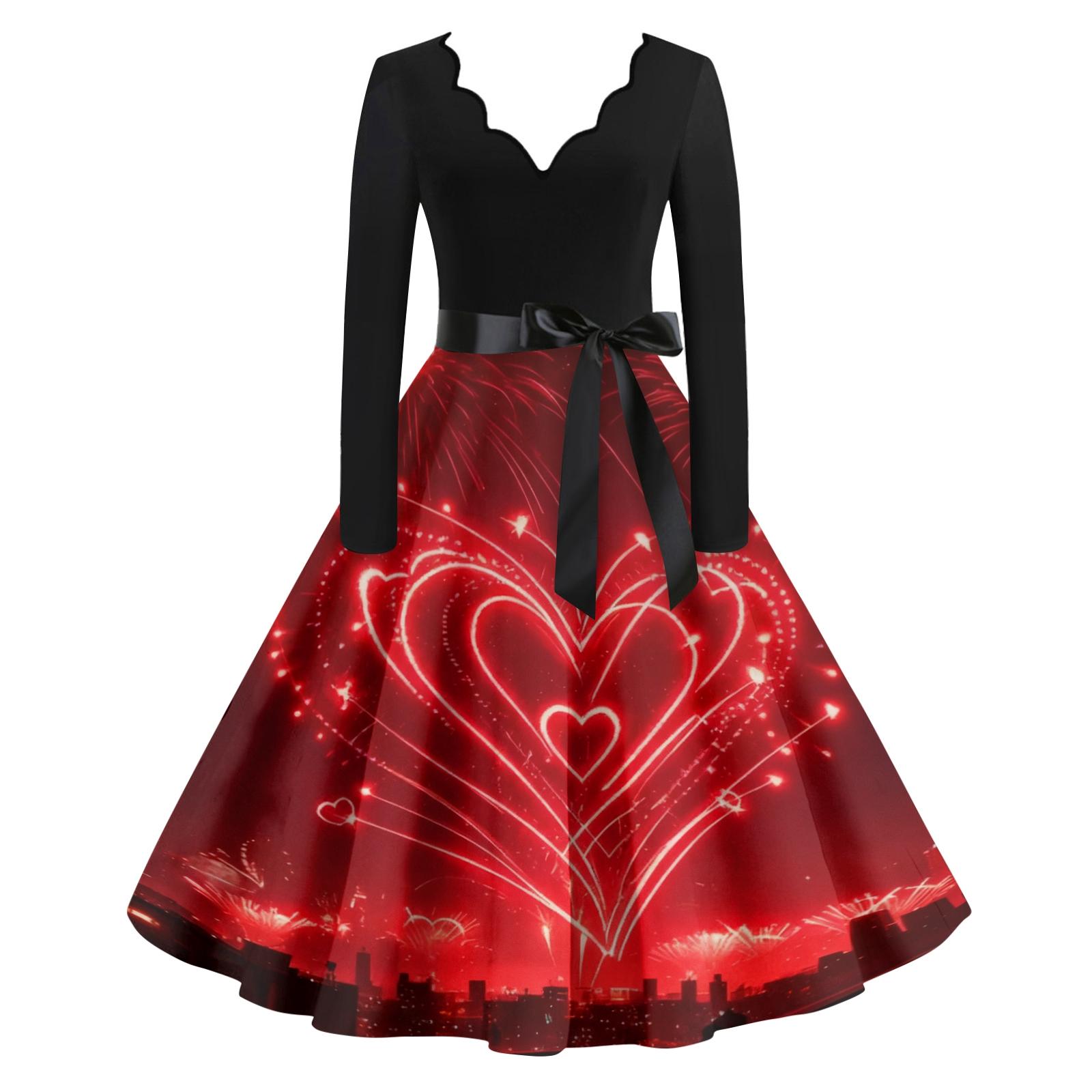 

Женское повседневное модное платье винтажного стиля с V-образным вырезом и новогодним принтом XXL красный