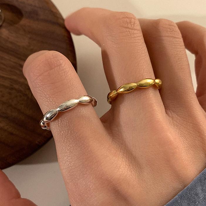 PONYKISS Sterling Silver Rice Beads Round Rings for Women Trendy Opening Fine Minimalist Personality Accessories