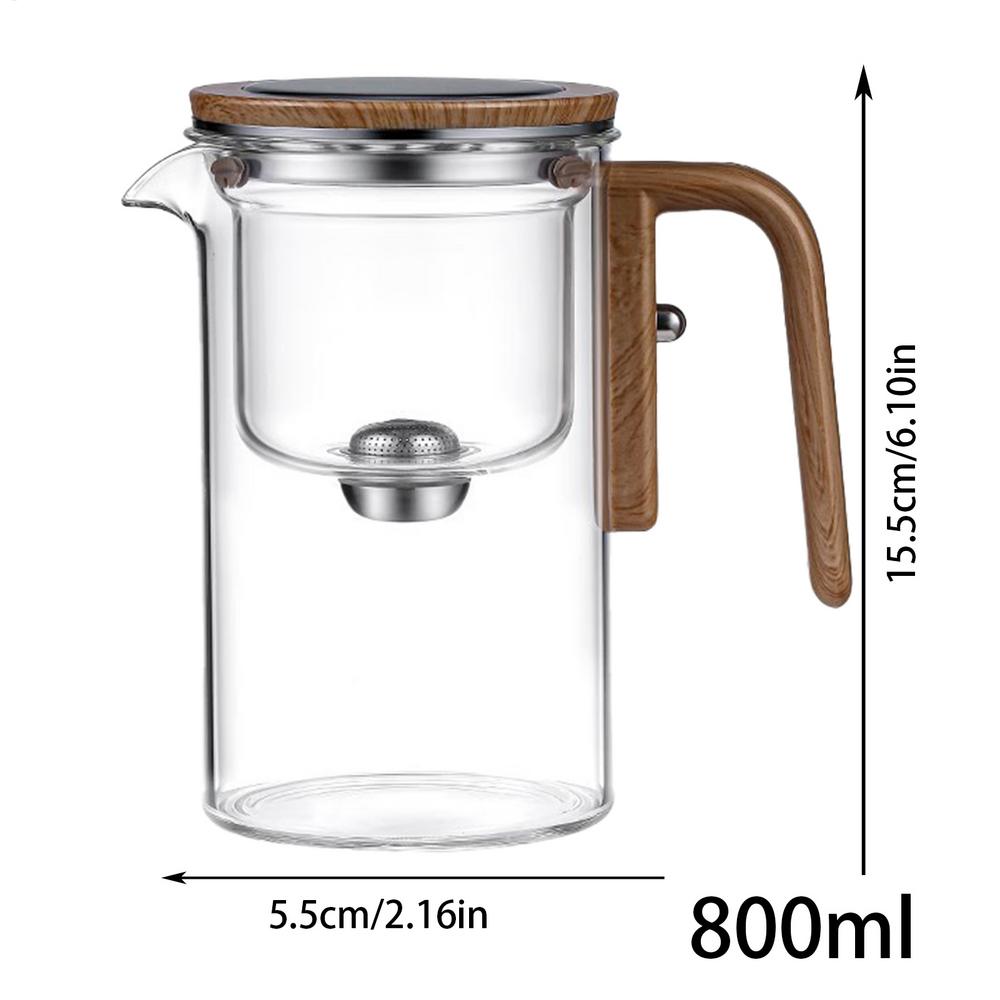 Glass Teapot With Strainer 600ml/ 800ml Wooden Handle Tea Cup One Click Magnetic Switchs Tea Water Separation Tea Maker Kettle