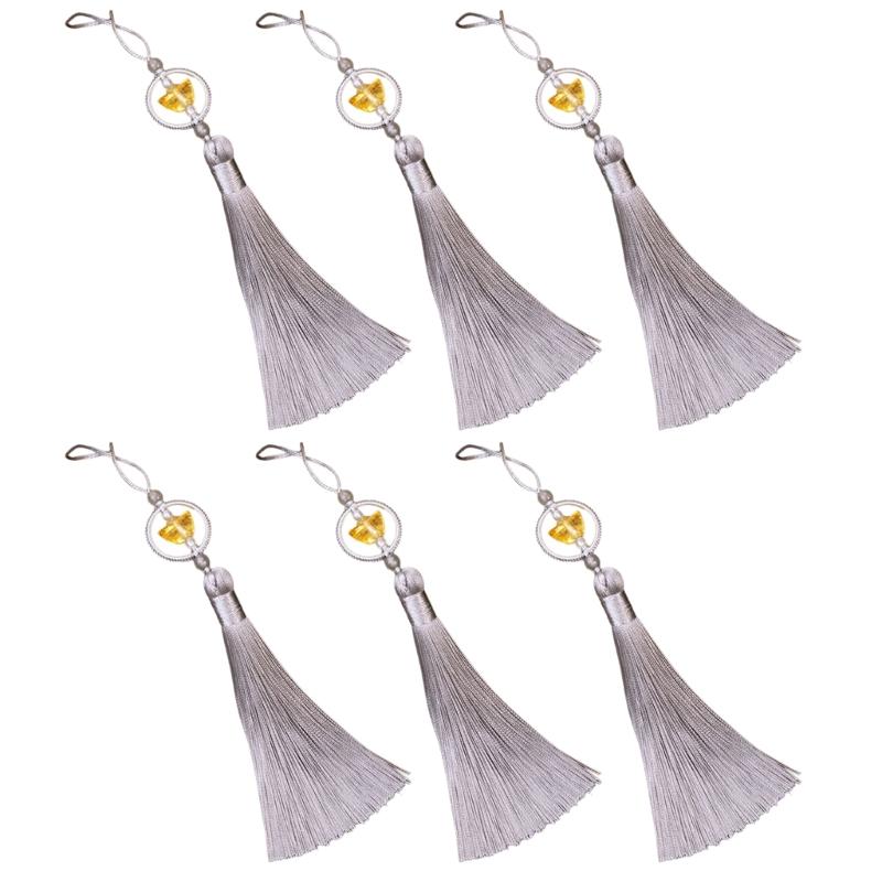 Set of 6Pcs 10cm Lucky Tassels Keychain Holder Wealth Symbol Polyester Fringe for Bag Decoration Jewelry Making