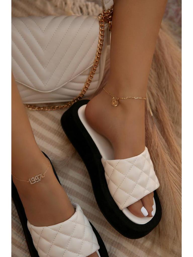 New Style Plus Size Thick-Soled Plaid Slip-On Casual Summer Slippers