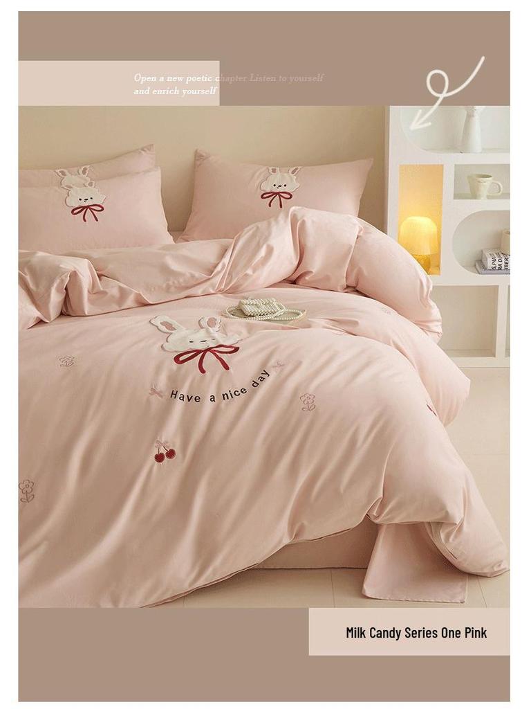 2026 Luxury Pure Cotton Embroidery Bedding Set - Four-Piece Brushed Cotton Duvet Cover & Sheets.
